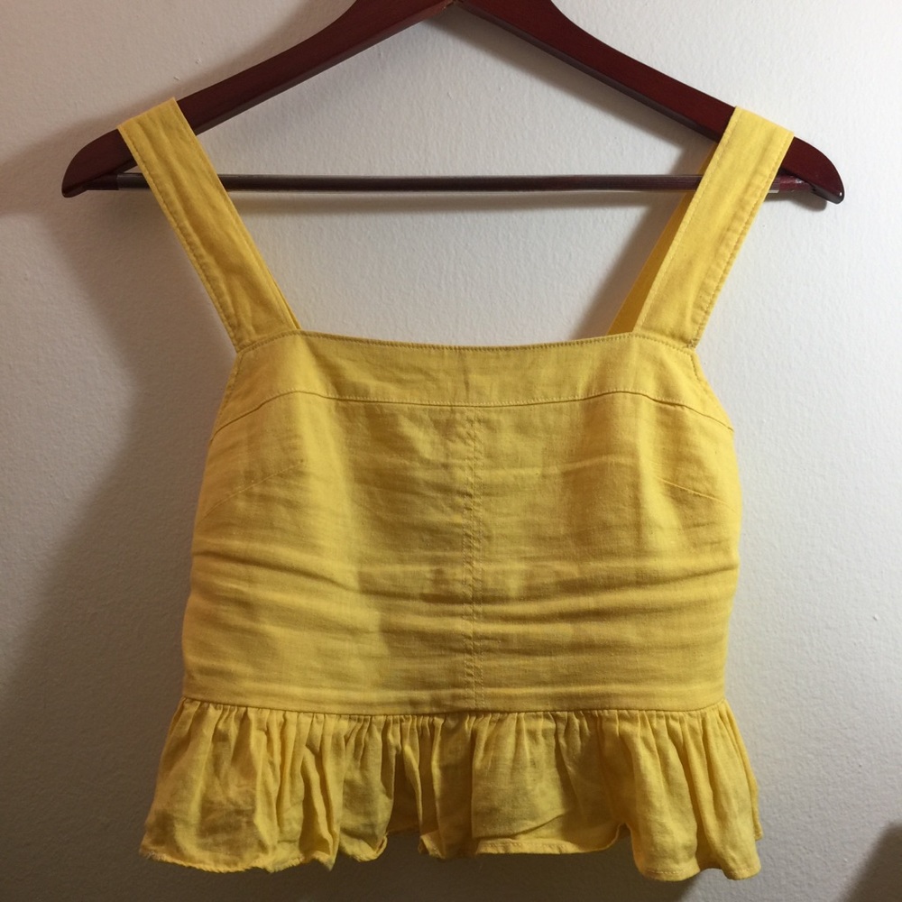 Urban outfitters linen blend ruffle edge crop top